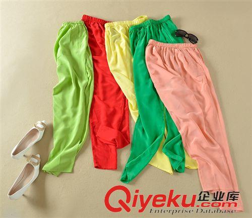 真絲區(qū)－夏日迷情 2014新款女士小直筒高腰真絲休閑長褲透氣哈倫褲純色
