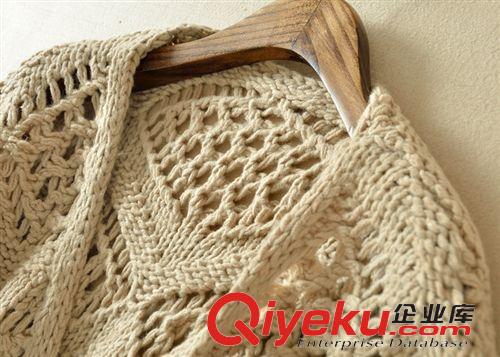 針織毛衣類－春花秋實 秋冬款寬松復(fù)古鉤花鏤空中長款針織開衫加厚百搭七分袖外套無扣