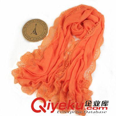 爆款強烈推薦 2014秋冬款高檔女人味蕾絲花邊單色素色真絲絲巾廠家直銷批發原始圖片3