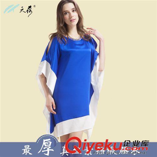 真絲新品 杭州絲綢 夏 新品真絲桑蠶絲睡衣家居服睡裙蝙蝠袖圓領(lǐng)印花高貴女