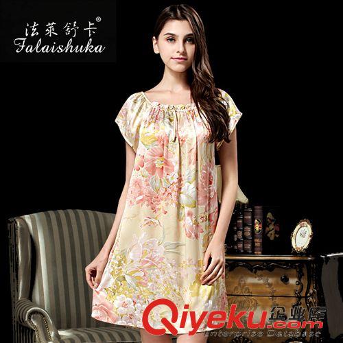 真絲睡衣 廠家批發(fā) 女士夏季真絲睡衣{bfb}桑蠶絲睡裙短袖大碼連衣裙 S209