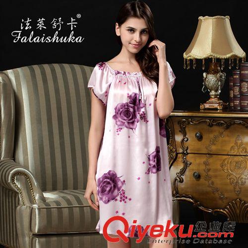 真絲睡衣 廠家批發(fā) 女士夏季真絲睡衣{bfb}桑蠶絲睡裙短袖大碼連衣裙 S209原始圖片2