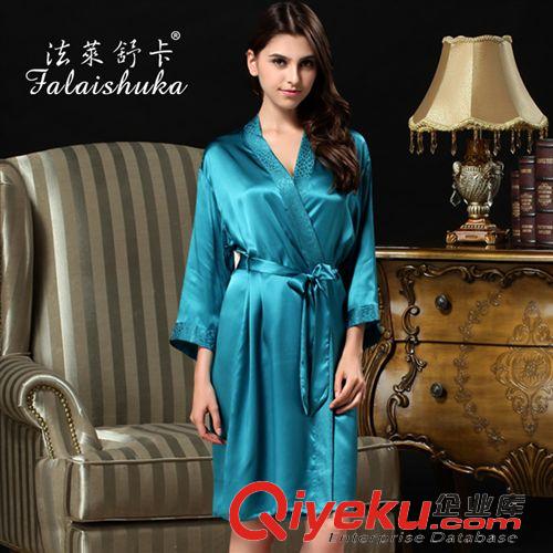 真絲睡衣 夏季新款長袖睡袍浴袍純真絲吊帶睡衣家居服兩件套裝 S817原始圖片3