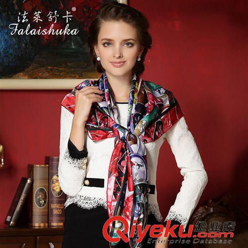 真絲大方巾 女士真絲大方巾gd禮品 民族風青花瓷大披肩桑蠶絲絲巾 FW204B原始圖片3