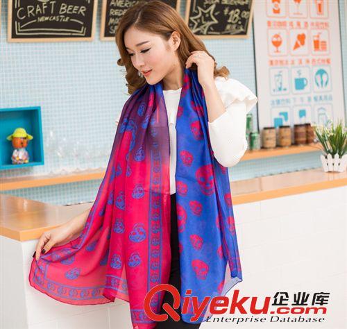 10月12號新品 B307 歐美dp漸變色骷髏頭仿真絲長絲巾gd圍巾批發女空調披肩原始圖片2