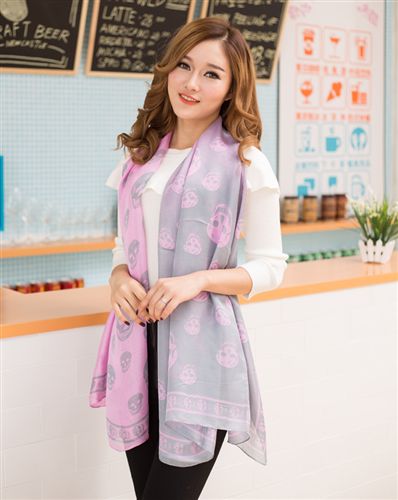 10月12號新品 B307 歐美dp漸變色骷髏頭仿真絲長絲巾gd圍巾批發女空調披肩原始圖片3