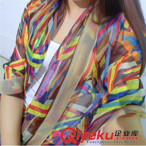 10月12號新品 DPL {dj2}歐美大氣高檔 幾何條紋超長款春秋冬圍巾披肩 廠家批發(fā)原始圖片2