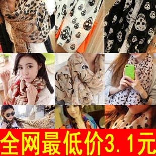 淘寶熱賣 淘寶爆款 豹紋波點鬼頭愛心蝴蝶結絨雪紡圍巾廠家批發絲巾廠家原始圖片2