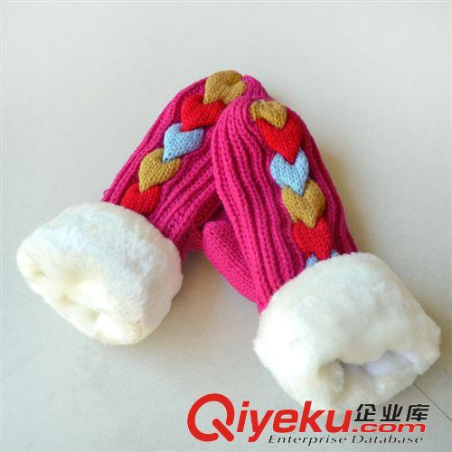 訂單尾貨tj出！ 外貿(mào)清倉(cāng)冬季可愛(ài) 女 彩色九心紅色手套針織粗線加厚毛口保暖手套原始圖片2