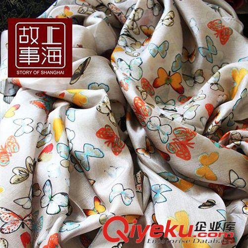 尺寸規(guī)格 2015薄款 蝴蝶彩蝶紛飛真絲洋紡長巾絲巾 圍巾披肩批發(fā)桑蠶絲絲巾原始圖片2