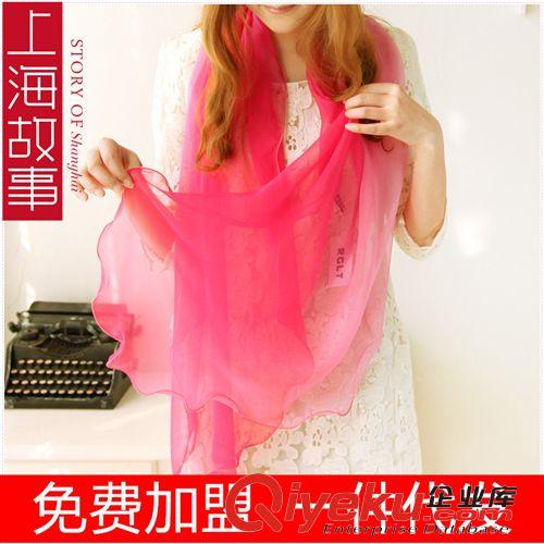 2014年7月新款 gs0032上海zp夏季{bfb}桑蠶絲手繪絲巾真絲女士漸變長款防曬披肩