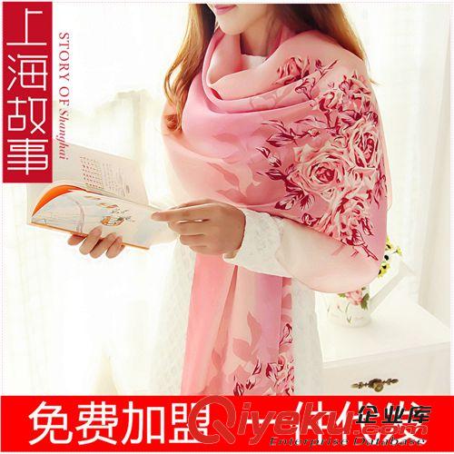 2014年8月新款 gs0069上海故事新品雙面數碼噴繪浪漫花朵時尚女士絲巾長巾