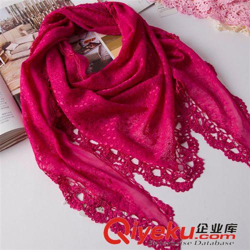 2014年11月新款 上海故事女士{bfb}桑蠶絲手工鉤花絲巾 唯美花朵真絲三角巾原始圖片2