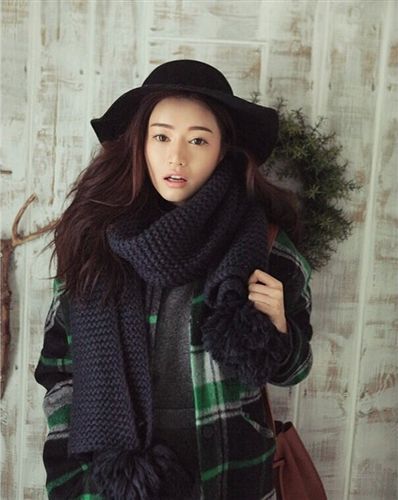 14年10月10日新款 2014韓日秋冬新款 大毛球針織毛線圍巾 純色毛球圍巾原始圖片3