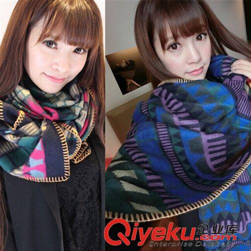 14年11月新款 歐美{zx1}女神章子怡同款圍巾香水瓶菱形格披肩真絲羊絨卷邊大方巾