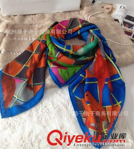 14年09月新款 歐美新款唯美牡丹花朵真絲羊絨絲巾保暖圍巾卷邊披肩印花大方巾女原始圖片3