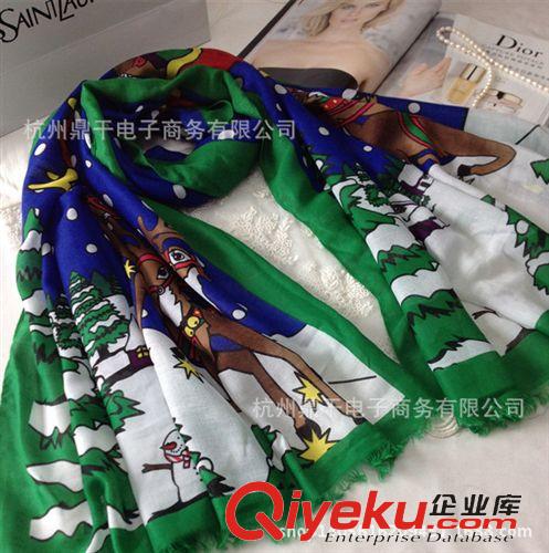 外貿(mào)原單圍巾 圣誕特款 歐美外貿(mào)加厚棉質(zhì)斜紋圍巾馬駒豹頭麋鹿印花披肩防曬原始圖片3