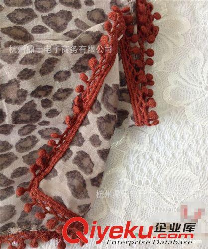 外貿(mào)出口兒童圍巾 韓版歐美外貿(mào)出口 全棉咖啡色豹紋蕾絲花邊兒童長圍巾親子圍巾原始圖片2