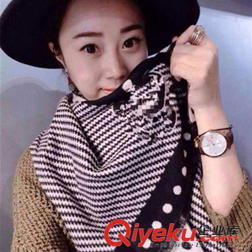 按尺寸分類 2014歐美新款奢華條紋羊毛圍巾千鳥格羊絨圍巾女士加厚圓點大披肩
