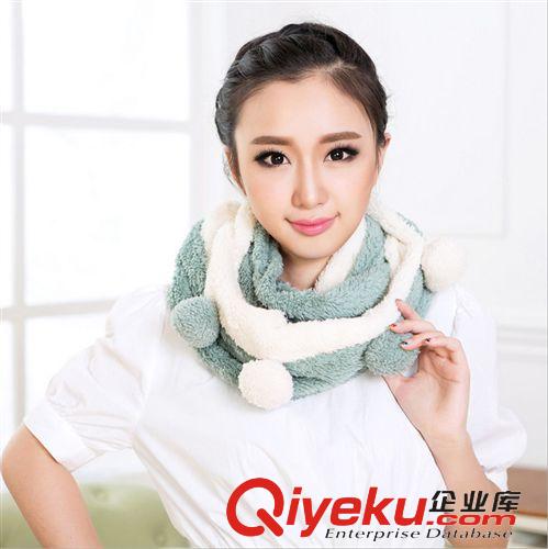 秋冬季圍巾 韓國外貿新款羊絨圍巾女 秋冬加厚毛絨帶球圍脖dp圍巾批發原始圖片2