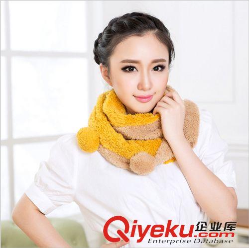 秋冬季圍巾 韓國外貿新款羊絨圍巾女 秋冬加厚毛絨帶球圍脖dp圍巾批發原始圖片3