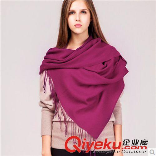 秋冬季圍巾 廠家批發(fā) 新款女士秋冬韓版純色天絲圍巾 百搭加厚超長流蘇披肩