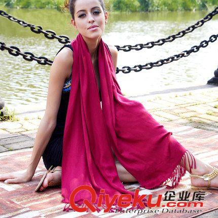 女款 廠家批發(fā) 新款女士秋冬韓版純色天絲圍巾 百搭加厚超長(zhǎng)流蘇披肩原始圖片2