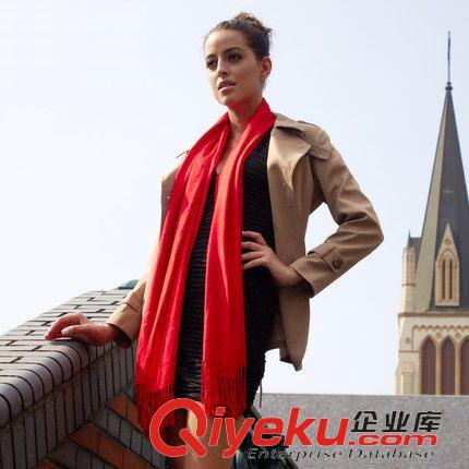 女款 廠家批發(fā) 新款女士秋冬韓版純色天絲圍巾 百搭加厚超長(zhǎng)流蘇披肩原始圖片3