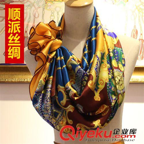 真絲大方巾110cm 【順派絲綢】新款印花大方巾 秋冬 歐洲宮殿 手工卷邊 工廠直供原始圖片2