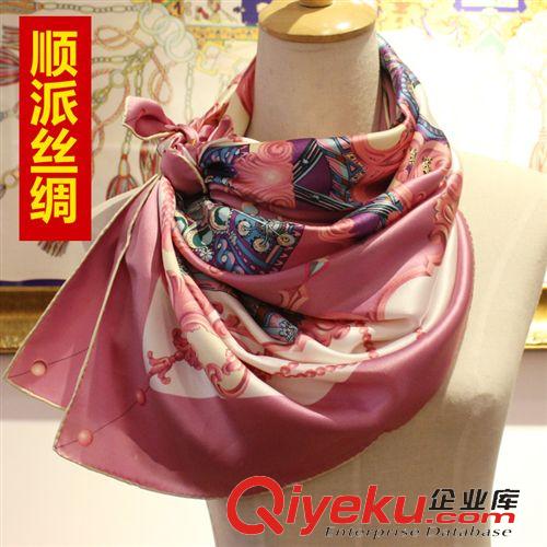 真絲大方巾110cm 【順派絲綢】新款印花大方巾 秋冬 歐洲宮殿 手工卷邊 工廠直供原始圖片3