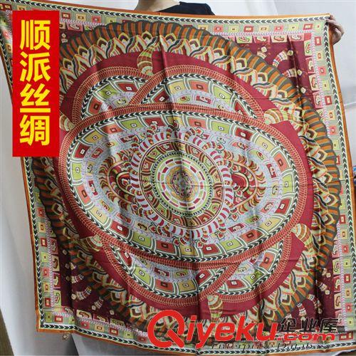 真絲大方巾110cm 【順派絲綢】扇子圖案 平紋 真絲印花優(yōu)雅名媛真絲大方巾 包郵原始圖片3