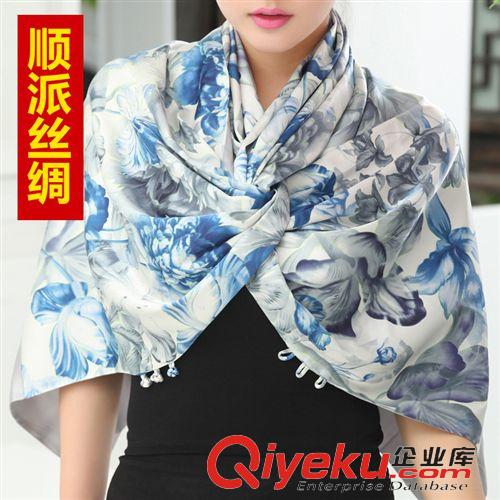 披肩 【順派絲綢】印花牡丹真絲披肩批發(fā) 時(shí)尚平紋秋冬 優(yōu)雅名媛包郵原始圖片2