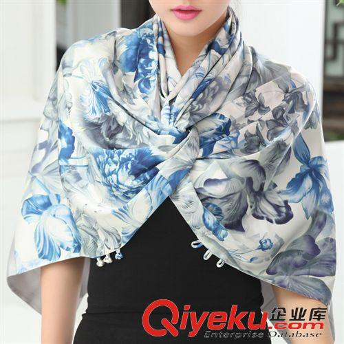 披肩 【順派絲綢】印花牡丹真絲披肩批發(fā) 時(shí)尚平紋秋冬 優(yōu)雅名媛包郵原始圖片3