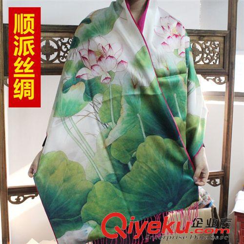 披肩 2014新款 蘇州絲綢印花平紋花卉流蘇 {dj0}披肩批發 一件代發 包郵