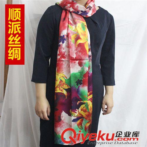 圍巾 【順派絲綢】 落英繽紛 真絲噴繪卷邊保暖 長(zhǎng)巾圍巾 廠家直銷(xiāo)包郵