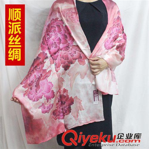 圍巾 【順派絲綢】情迷牡丹 蘇州絲綢 真絲圍巾復古民族 裝飾卷標包郵