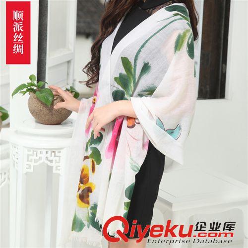 羊絨圍巾 【羊絨圍巾】新款牡丹羊絨圍巾 廠家批發歐美時尚保暖羊絨圍巾