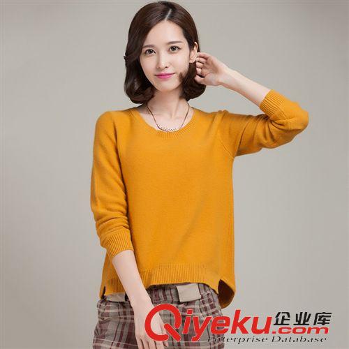 gd貂絨衫系列 新款女裝圓領(lǐng)純色長(zhǎng)袖打底衫下擺開(kāi)叉平板貂絨套頭女式毛衣原始圖片2