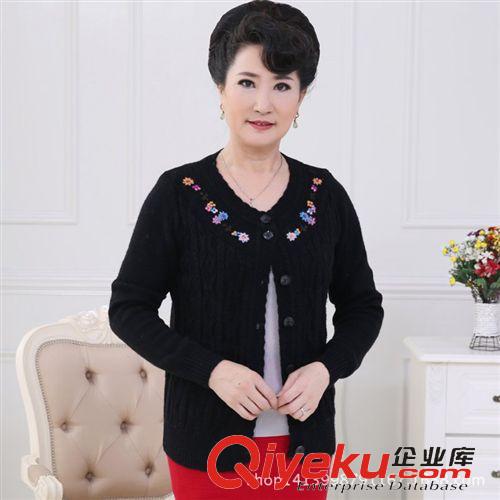中老年媽媽裝 女式針織電腦提花老太衫純色寬松型中老年媽媽裝針織衫原始圖片2