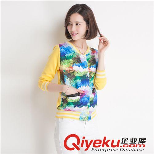 2月1日上新 春裝上新女式立領(lǐng)印七彩炫針織開(kāi)衫修身韓版毛衣廠(chǎng)家批發(fā)原始圖片2