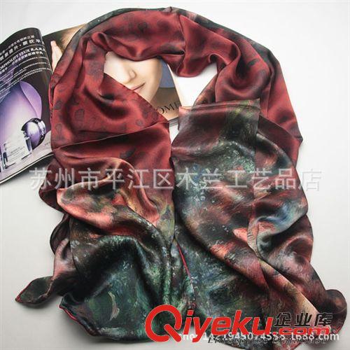 真絲數(shù)碼噴繪長巾 供應(yīng)2015新款真絲電腦噴繪圍巾 手工卷邊真絲長巾 廠家直銷