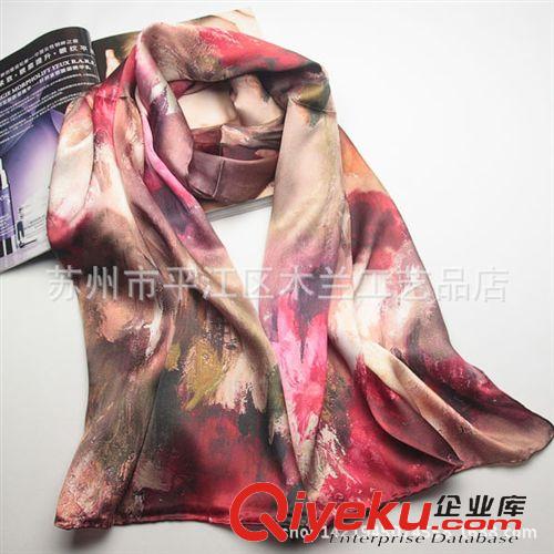 真絲數(shù)碼噴繪長巾 供應2015新款真絲電腦噴繪圍巾 手工卷邊真絲長巾 廠家直銷