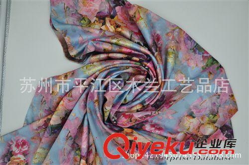 絲綢  緞面長巾 2015廠家直銷批發 數碼噴繪  牡丹花型蘇州絲綢 女士圍巾原始圖片3