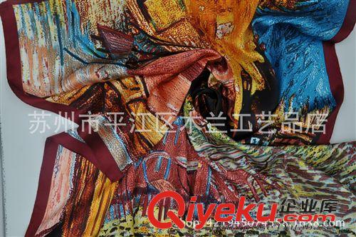 仿絲  大方巾 供應油畫仿綢緞大方巾 蘇州絲綢 絲巾  圍巾批發原始圖片3