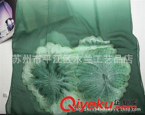 蘇繡真絲長巾 蘇州絲綢{bfb}桑蠶絲 真絲圍巾 漸變色繡花長絲巾 廠家直銷 批發原始圖片2