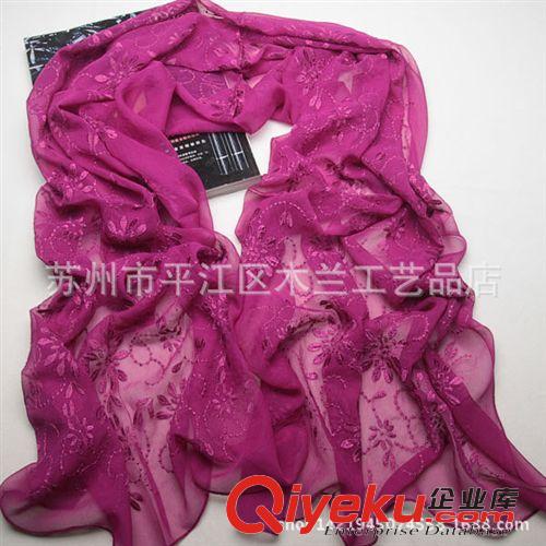 蘇繡真絲長巾 蘇州絲綢{bfb}桑蠶絲 真絲圍巾 漸變色繡花長絲巾 廠家直銷 批發