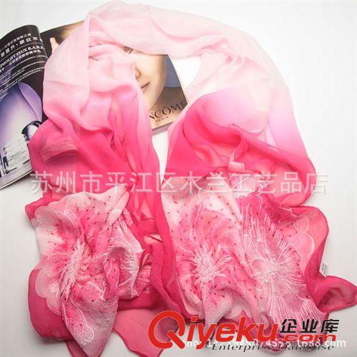 蘇繡真絲長巾 蘇州絲綢{bfb}桑蠶絲 真絲圍巾 純色繡花長絲巾 廠家直銷 批發