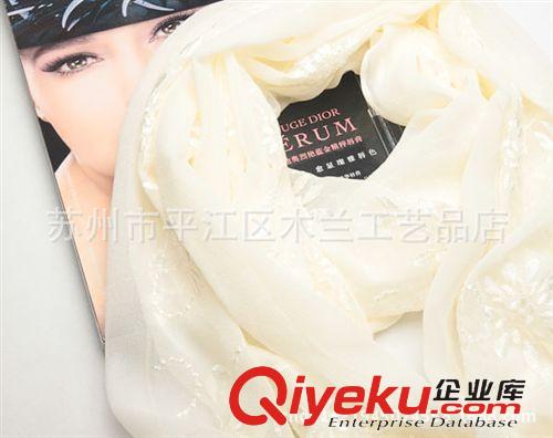 蘇繡真絲長巾 蘇州絲綢{bfb}桑蠶絲 真絲圍巾 純色繡花長絲巾 廠家直銷 批發原始圖片2