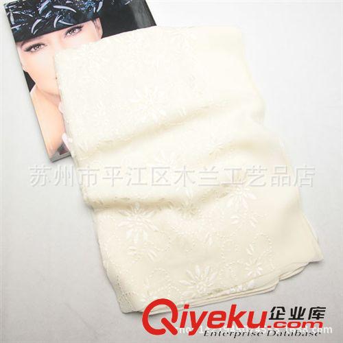 蘇繡真絲長巾 蘇州絲綢{bfb}桑蠶絲 真絲圍巾 純色繡花長絲巾 廠家直銷 批發原始圖片3