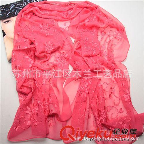 蘇繡真絲長巾 蘇州絲綢{bfb}桑蠶絲 真絲圍巾 純色繡花長絲巾 廠家直銷 批發